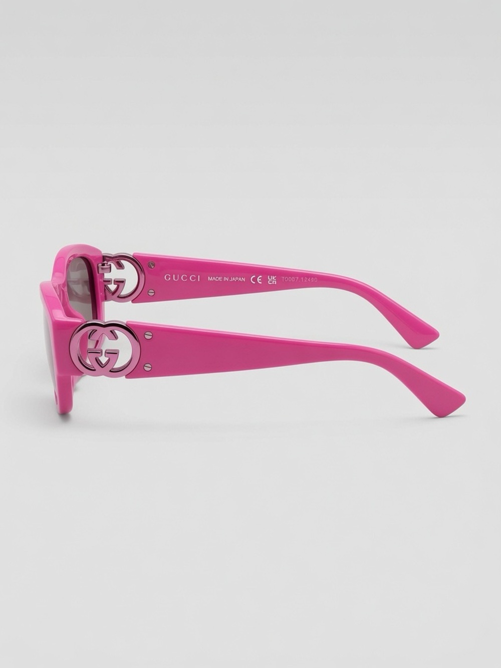 Gucci Hot Pink Rectangular Women's Sunglasses with Silver Logo Accents - Picture 2 of 6